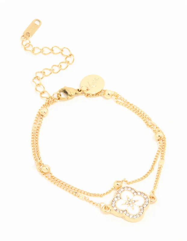 Waterproof Gold Plated Stainless Steel Flower Enamel Layered Bracelet sold by lovisa