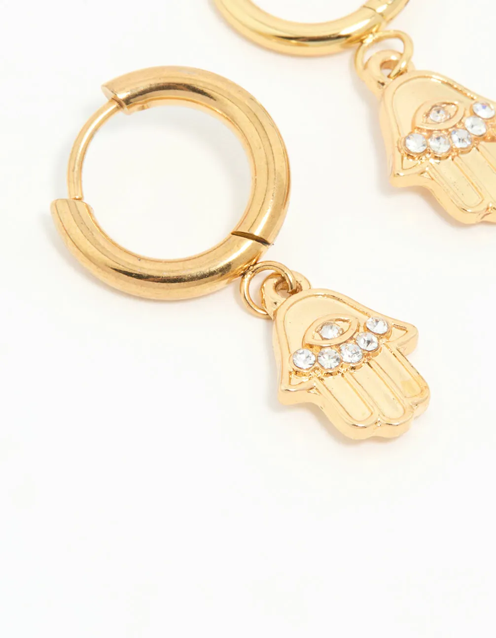 Waterproof Gold Plated Stainless Steel Hamsa Hand Hoop Earrings sold by lovisa product image thumbnail 4