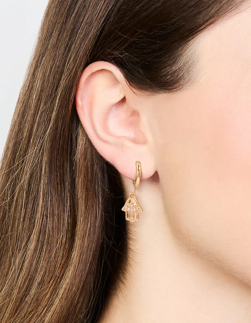 Waterproof Gold Plated Stainless Steel Hamsa Hand Hoop Earrings sold by lovisa product image thumbnail 2