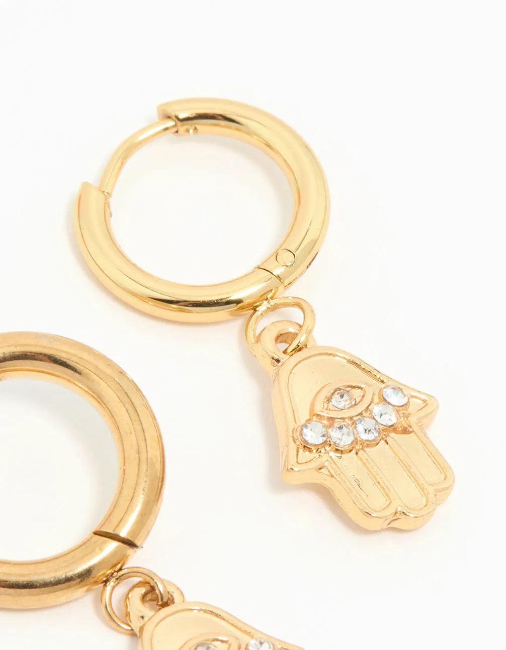 Waterproof Gold Plated Stainless Steel Hamsa Hand Hoop Earrings sold by lovisa product image thumbnail 5