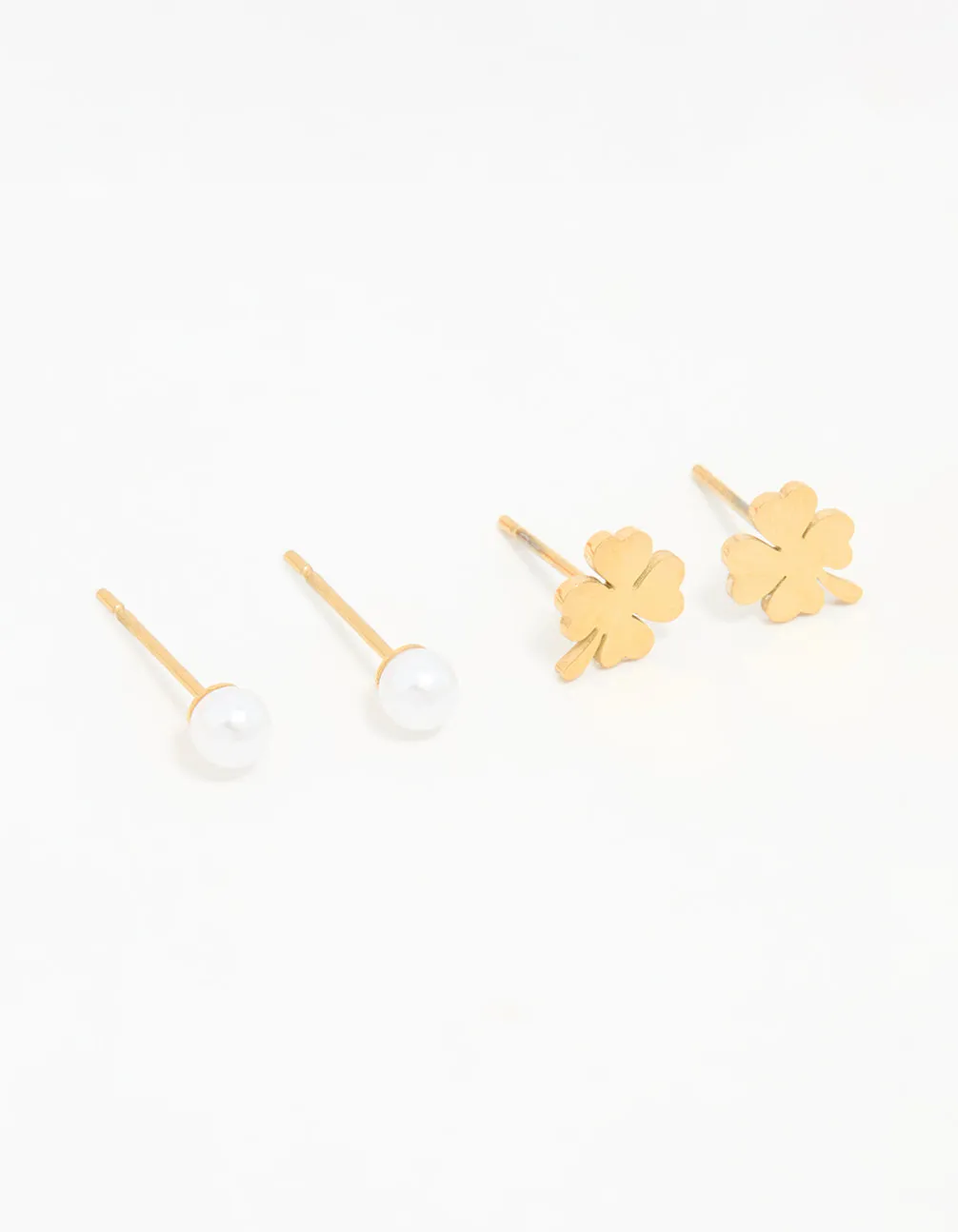 Waterproof Gold Plated Stainless Steel Clean Clover Stud Earrings 3-Pack sold by lovisa product image thumbnail 2