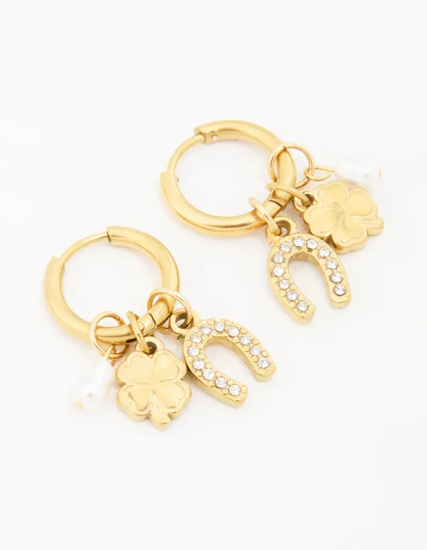 Waterproof Gold Plated Stainless Steel Diamante Horseshoe Hoop Earrings sold by lovisa