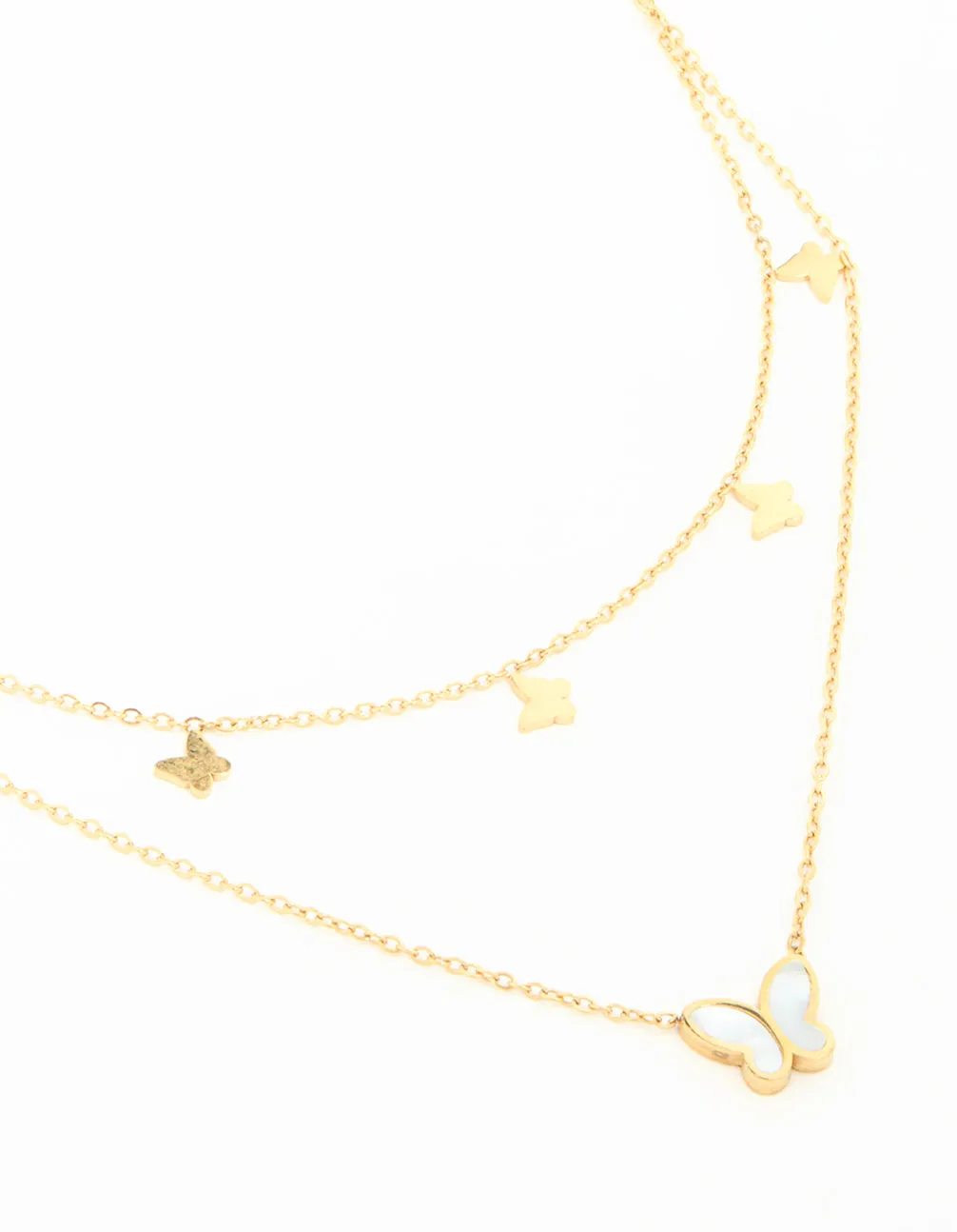 Waterproof Gold Plated Stainless Steel Butterfly Layered Necklace sold by lovisa
