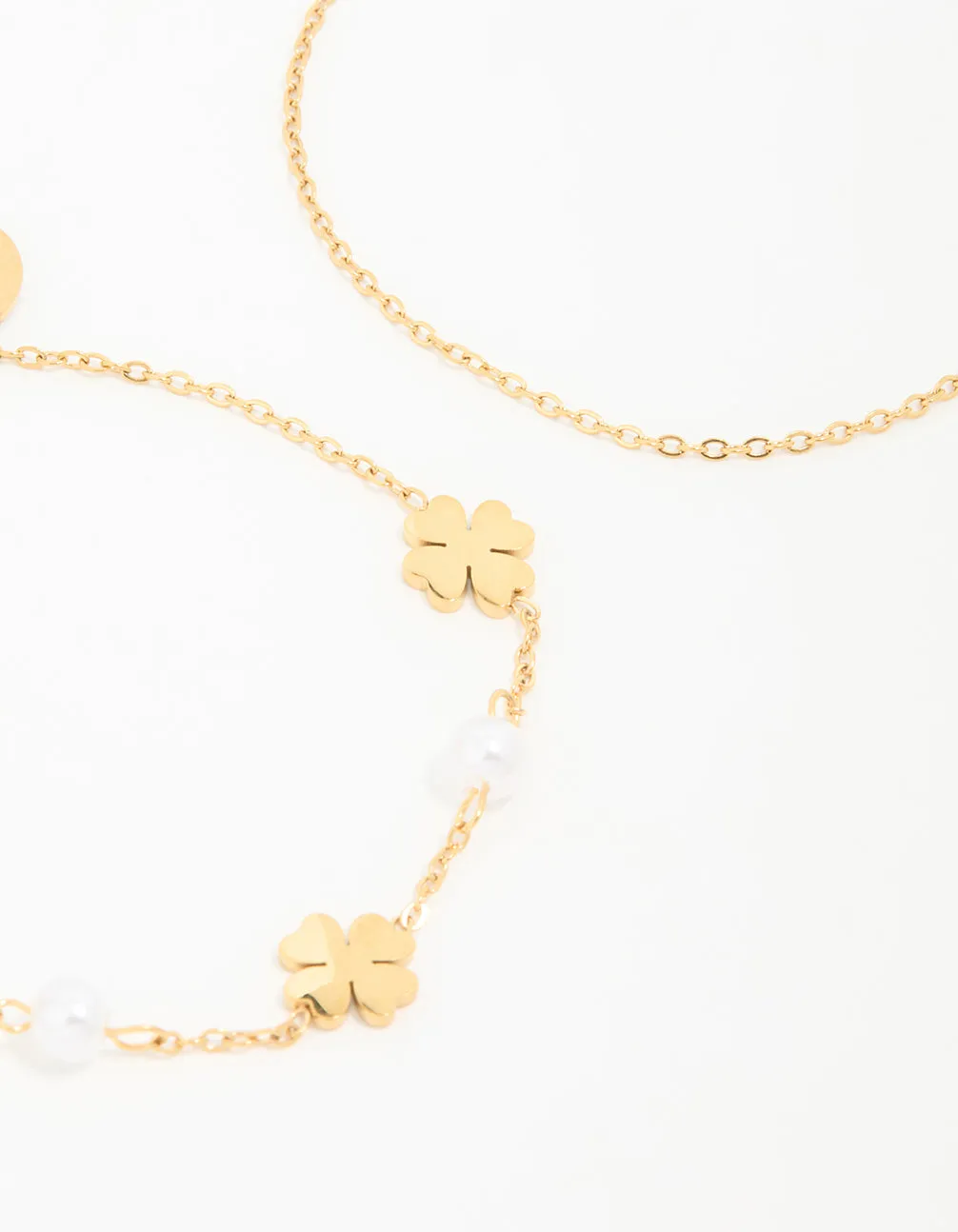 Waterproof Gold Plated Stainless Steel Clover & Pearl Bracelets 2-Pack sold by lovisa product image thumbnail 2