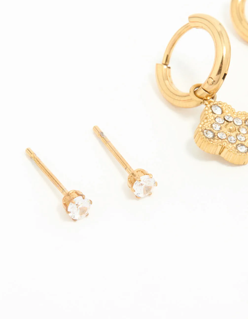 Waterproof Gold Plated Stainless Steel Cubic Zirconia Flower Hoop Earrings 3-Pack sold by lovisa product image thumbnail 2