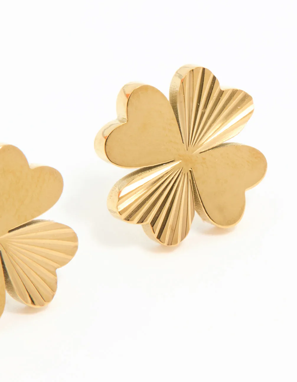 Waterproof Gold Plated Stainless Steel Ribbed Clover Stud Earrings sold by lovisa product image thumbnail 3