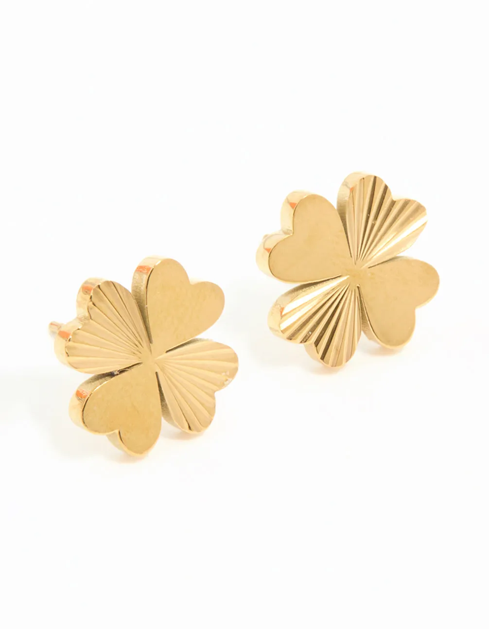 Waterproof Gold Plated Stainless Steel Ribbed Clover Stud Earrings sold by lovisa