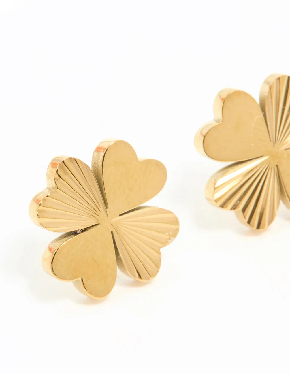 Waterproof Gold Plated Stainless Steel Ribbed Clover Stud Earrings sold by lovisa product image thumbnail 2