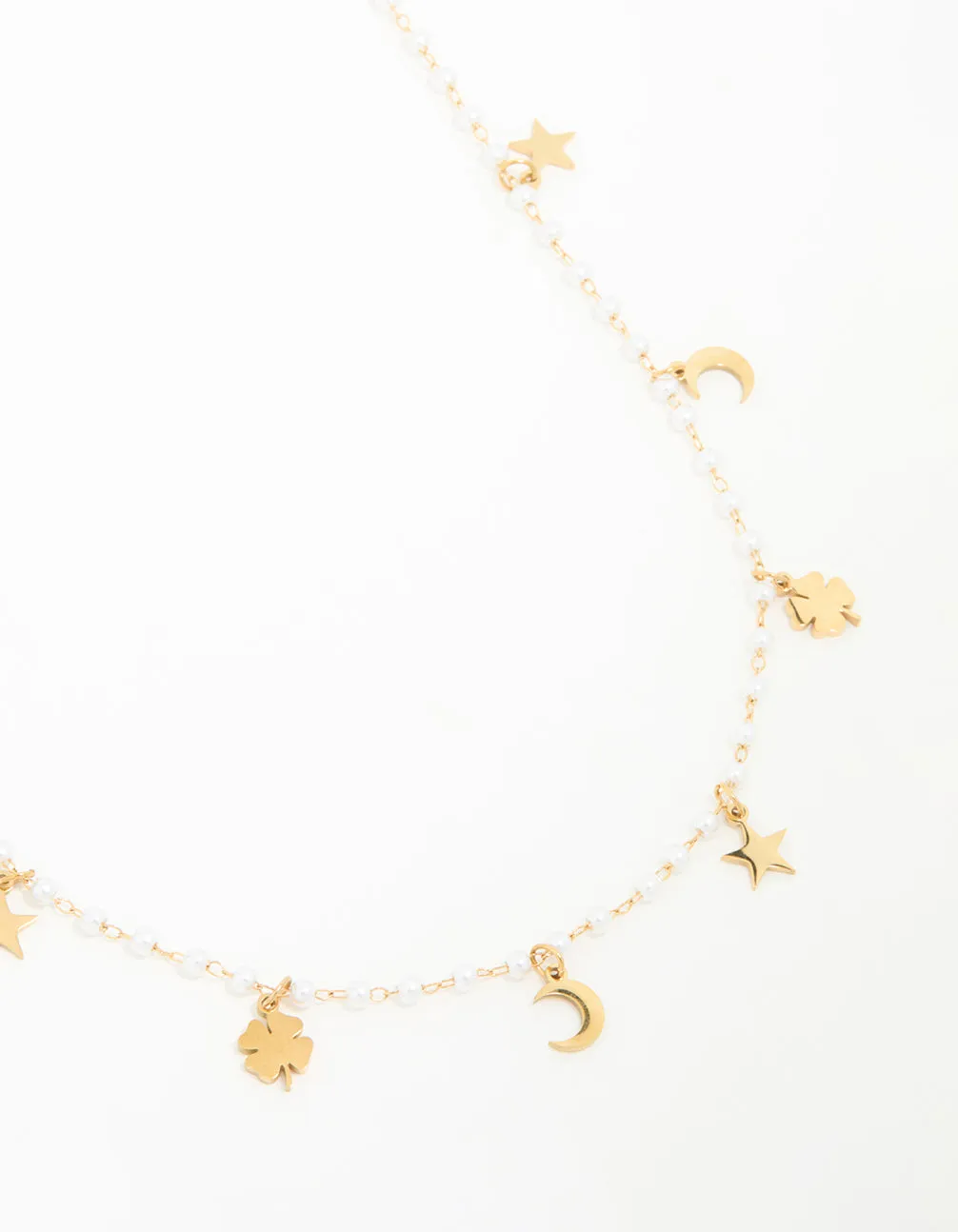 Waterproof Gold Plated Stainless Steel Clover Star & Moon Charm Necklace sold by lovisa