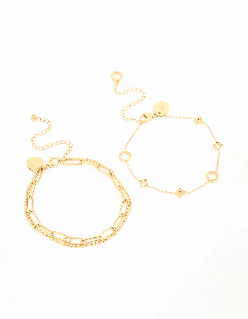 Waterproof Gold Plated Stainless Steel Hollow Flower Chain Bracelets 2-Pack sold by lovisa