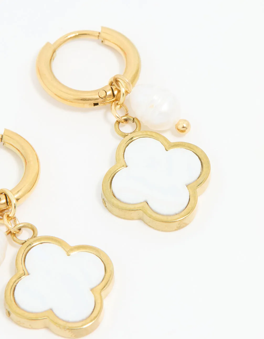 Waterproof Gold Plated Stainless Steel Pearl & Flower Hoop Earrings sold by lovisa product image thumbnail 5