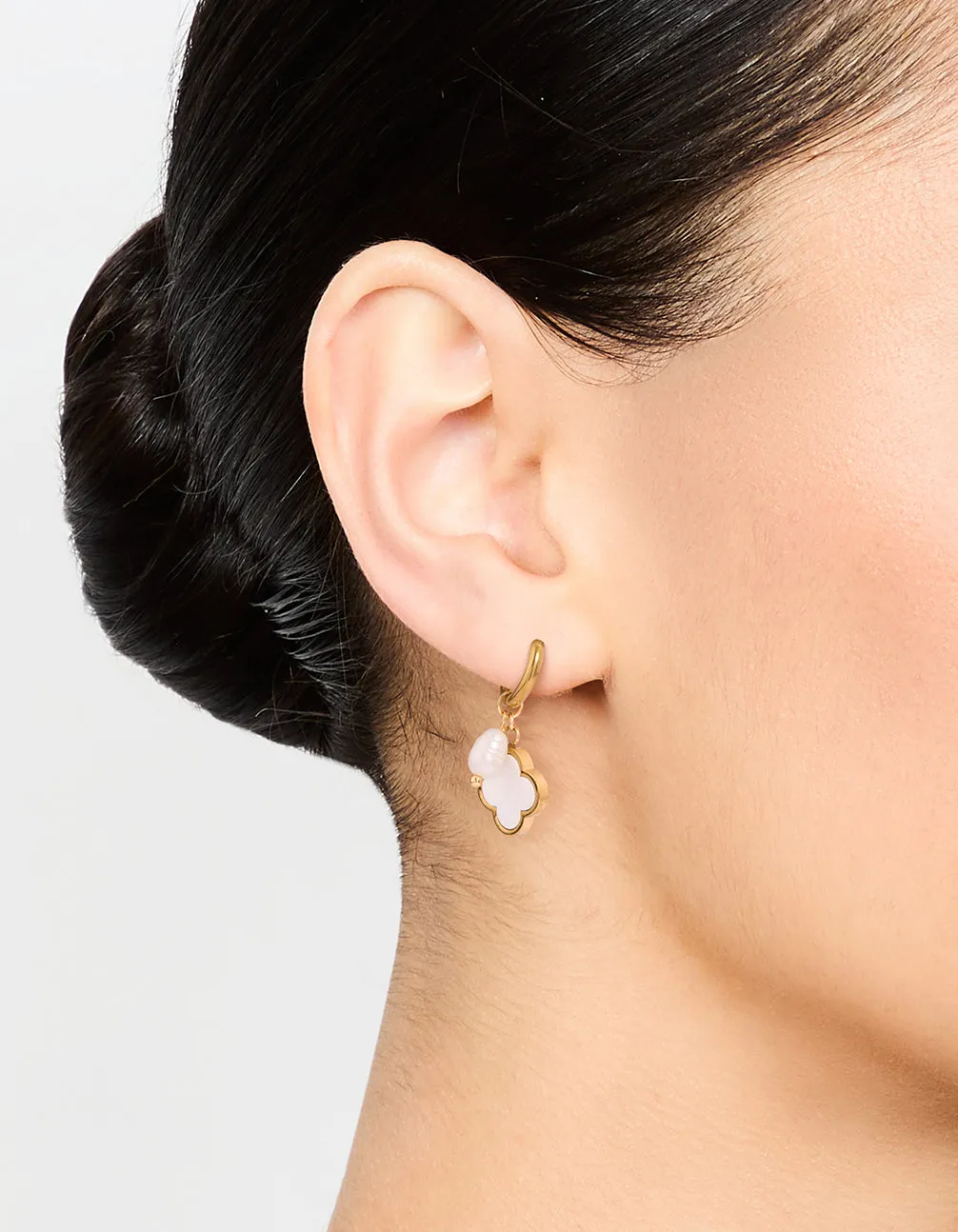 Waterproof Gold Plated Stainless Steel Pearl & Flower Hoop Earrings sold by lovisa product image thumbnail 2