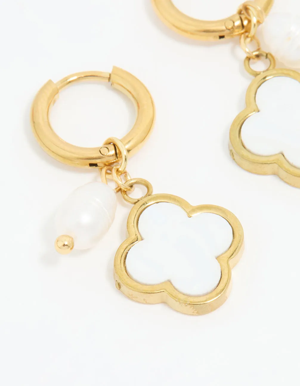 Waterproof Gold Plated Stainless Steel Pearl & Flower Hoop Earrings sold by lovisa product image thumbnail 4