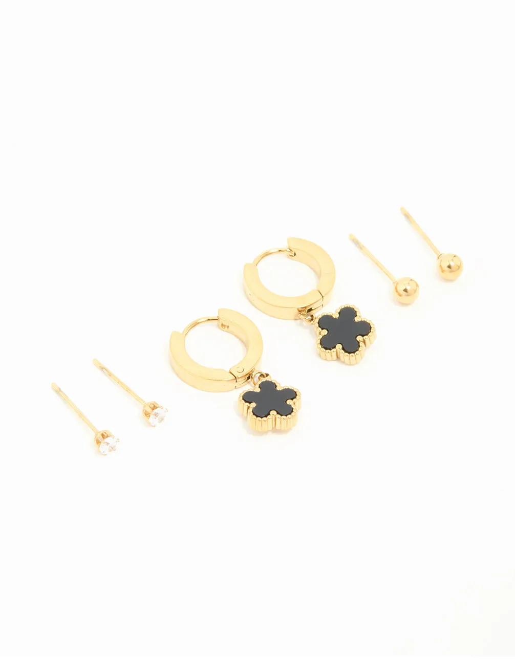 Waterproof Gold Plated Stainless Steel Flower & Star Earrings 3-Pack sold by lovisa