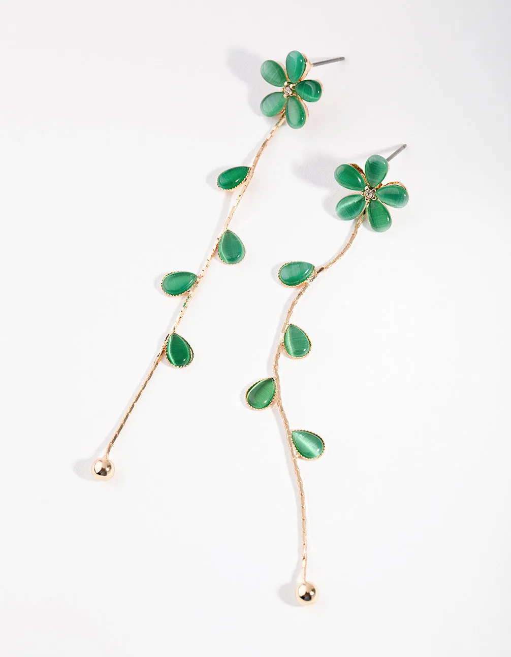 Gold & Teal Flower Vine Drop Earrings sold by lovisa