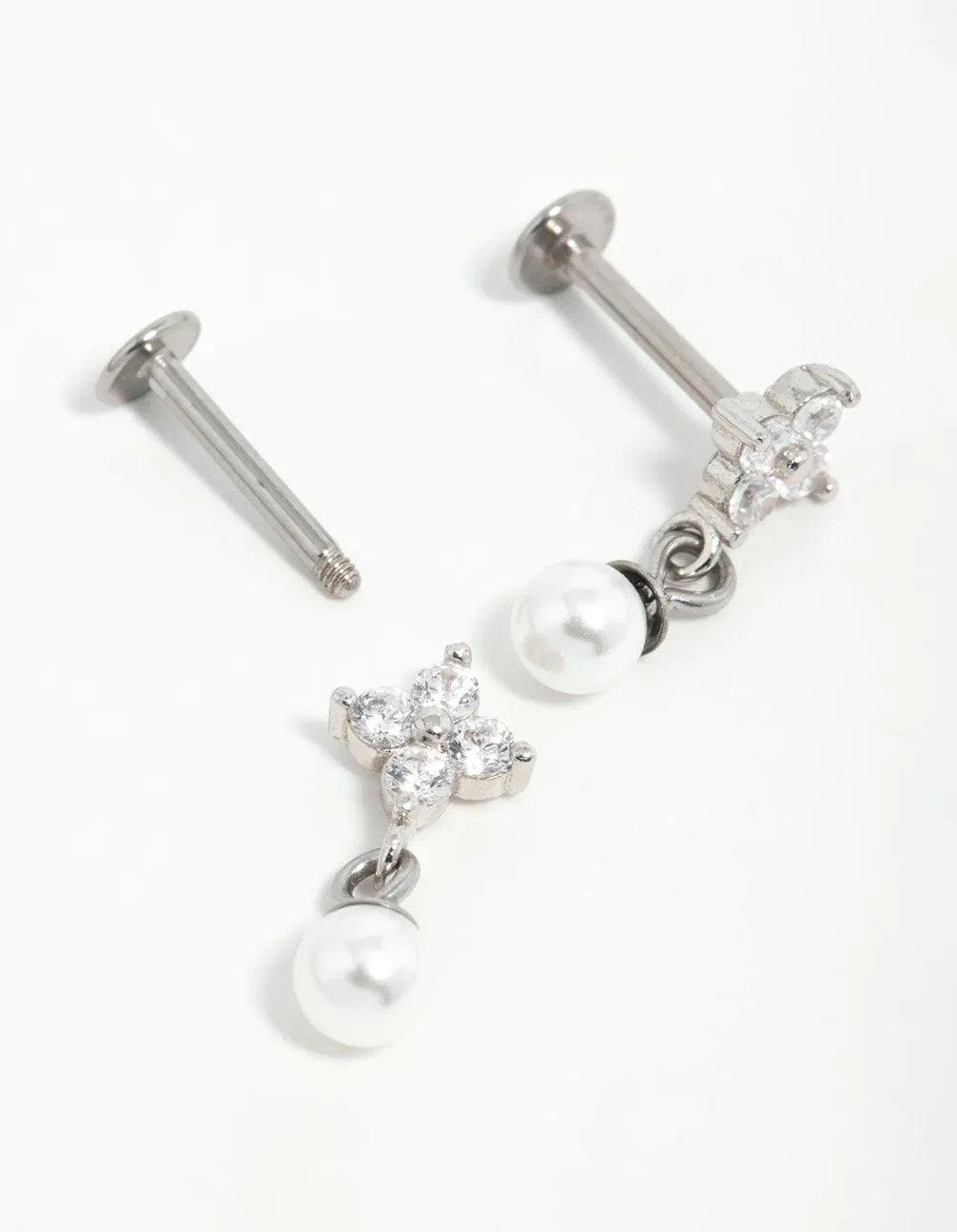 Surgical Steel Pearl Cubic Zirconia Flower Flat Back Earrings sold by lovisa product image thumbnail 4