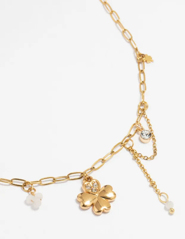 Waterproof Gold Plated Stainless Steel Clover Charm Necklace sold by lovisa