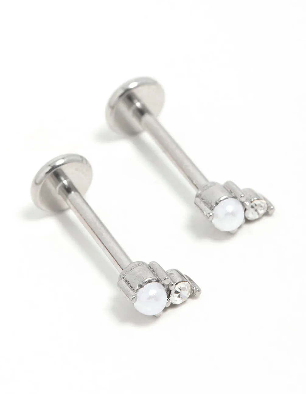 Surgical Steel Pearl Diamante Flat Back Earrings sold by lovisa