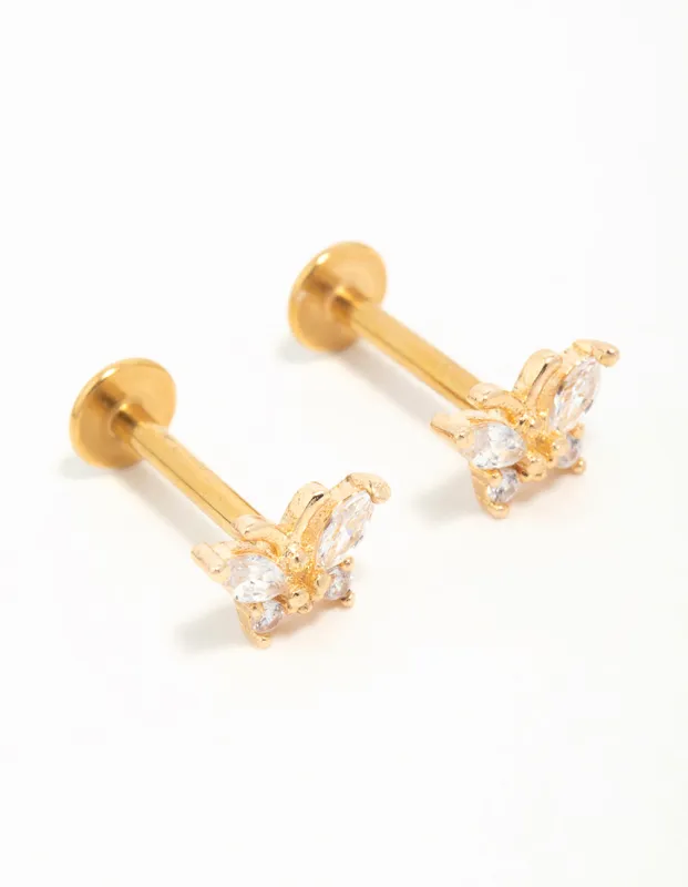 Gold Plated Surgical Steel Cubic Zirconia Butterfly Flat Back Earrings sold by lovisa