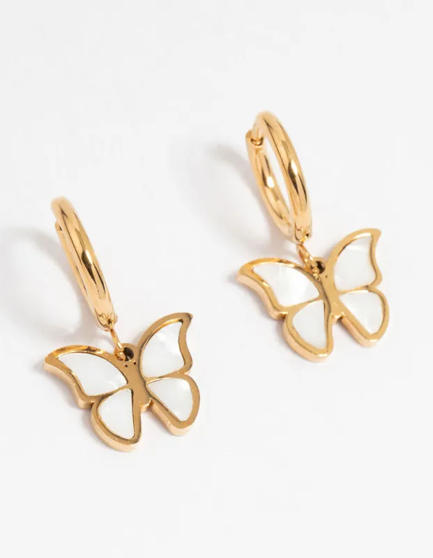 Waterproof Gold Plated Stainless Steel Butterfly Hoop Earrings sold by lovisa
