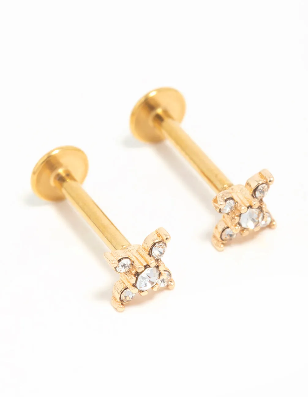 Gold Plated Surgical Steel Diamante Clover Flat Back Earrings sold by lovisa