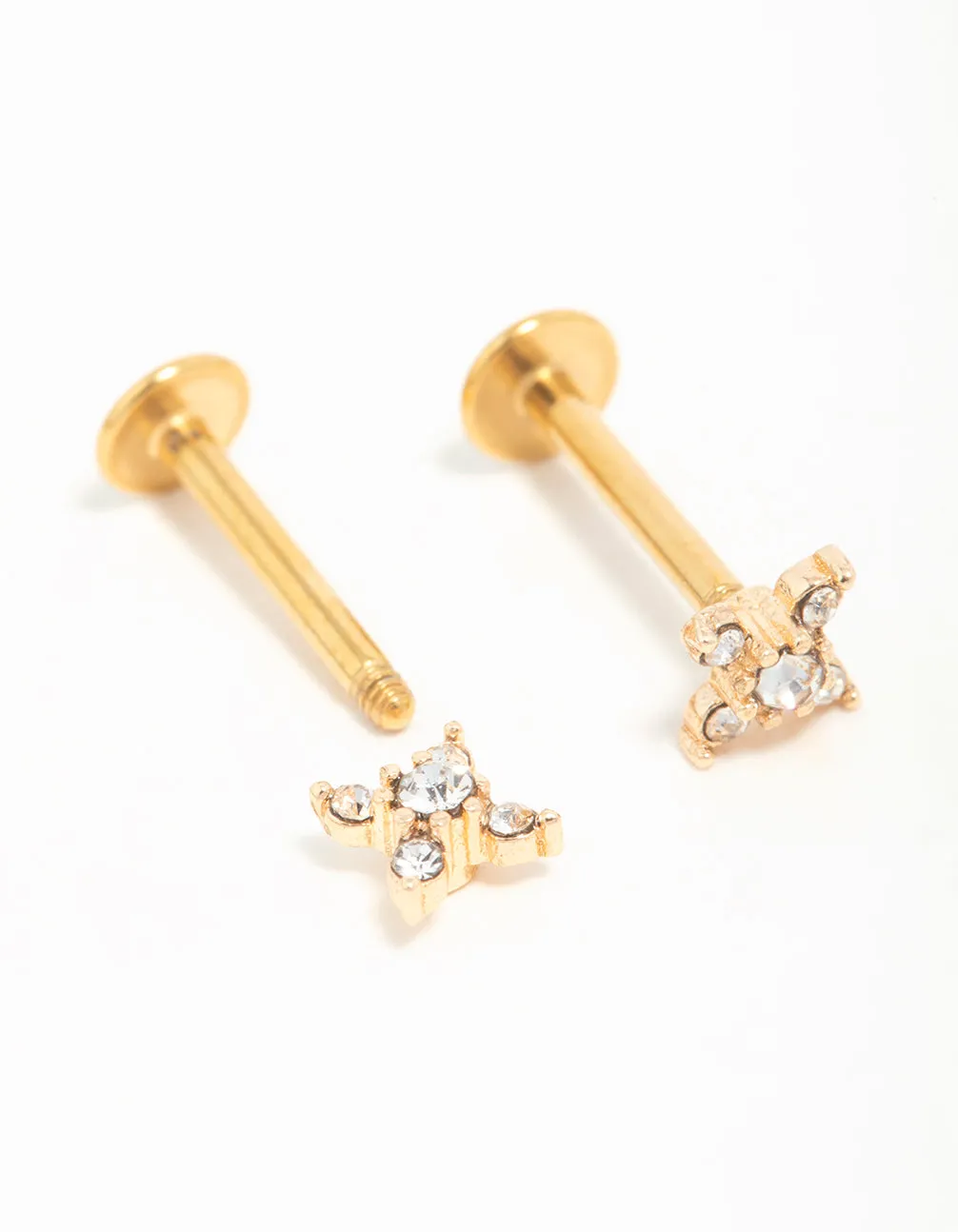 Gold Plated Surgical Steel Diamante Clover Flat Back Earrings sold by lovisa product image thumbnail 4