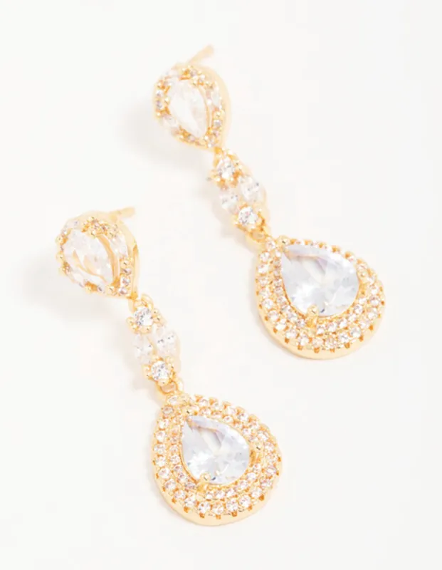 Gold Cubic Zirconia Halo Pear Drop Earrings sold by lovisa