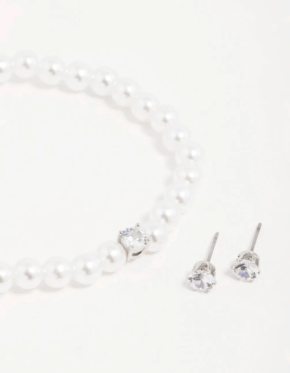 Silver Cubic Zirconia Earrings & Pearl Bracelet Set sold by lovisa product image thumbnail 2