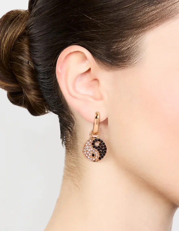 Gold Sparkle Yin Yang Drop Earrings sold by lovisa