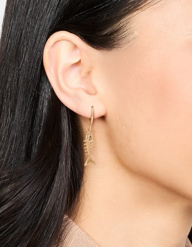 Gold Dainty Fish Drop Earrings sold by lovisa