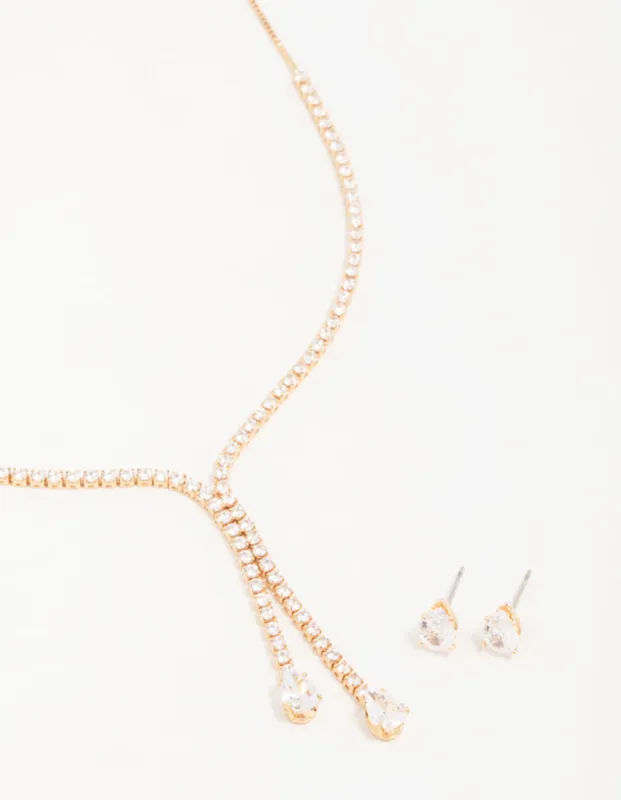 Gold Cupchain Y-Necklace & Earrings Set sold by lovisa