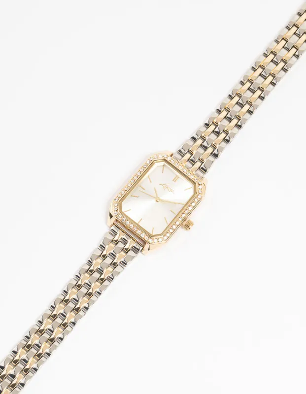 Mixed Metals Diamante Medium Rectangle Watch sold by lovisa