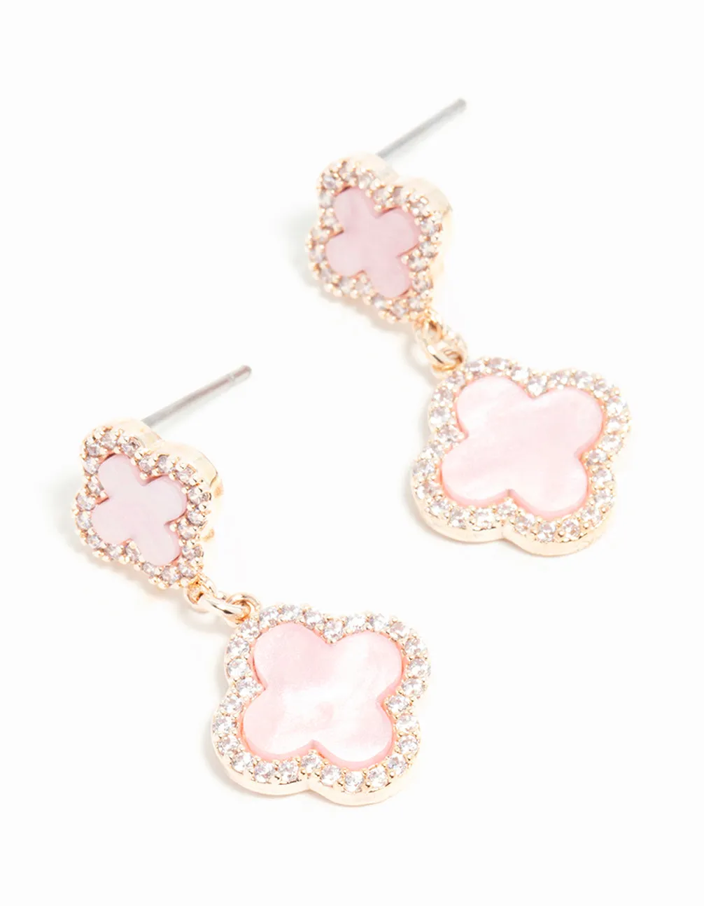 Rose Gold Cubic Zirconia Pink Flower Drop Earrings sold by lovisa