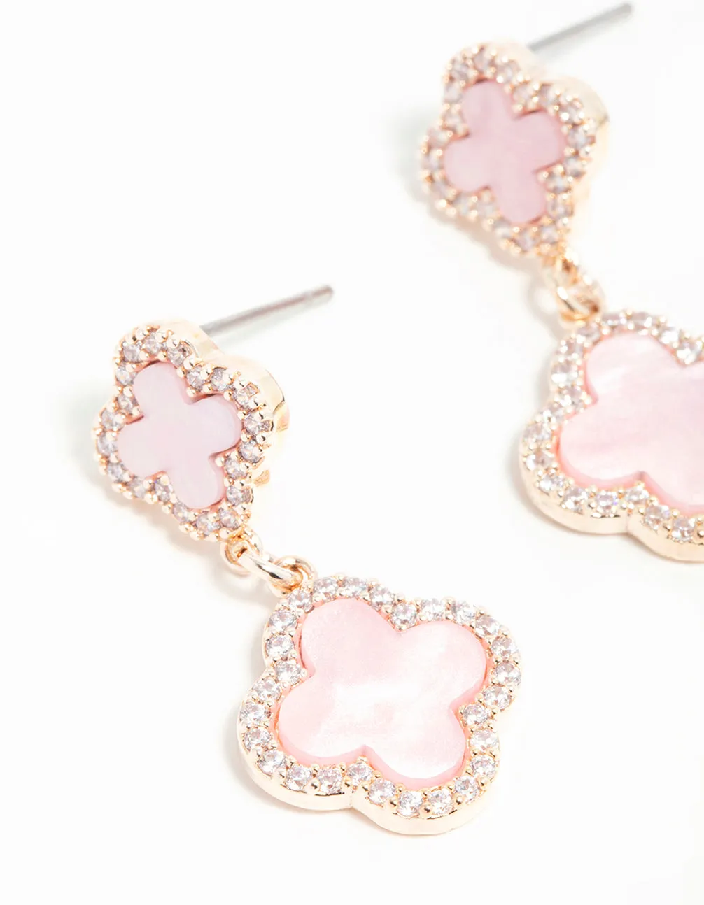 Rose Gold Cubic Zirconia Pink Flower Drop Earrings sold by lovisa product image thumbnail 4