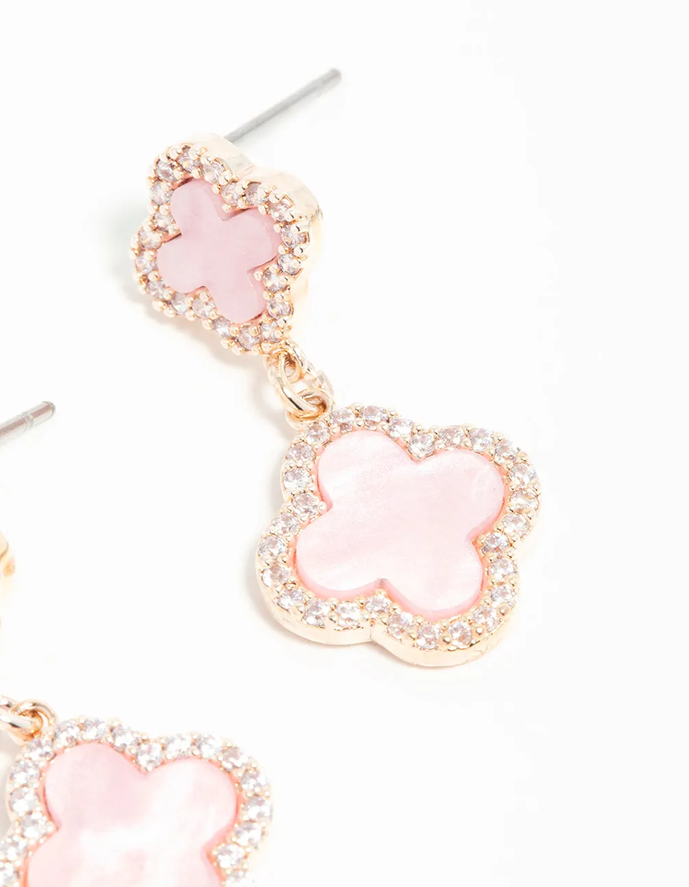 Rose Gold Cubic Zirconia Pink Flower Drop Earrings sold by lovisa product image thumbnail 5