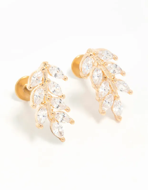 Gold Plated Surgical Steel Cubic Zirconia Leaf Flat Back Earrings sold by lovisa