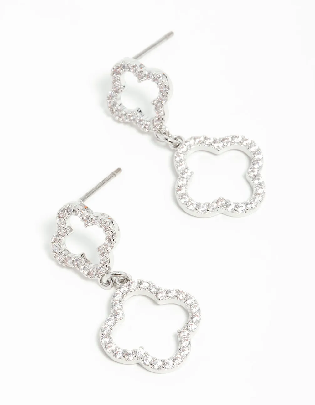 Silver Cubic Zirconia Flower Drop Earrings sold by lovisa