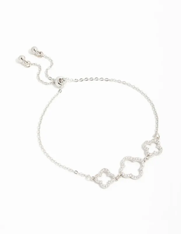 Silver Cubic Zirconia Flower Trio Toggle Bracelet sold by lovisa