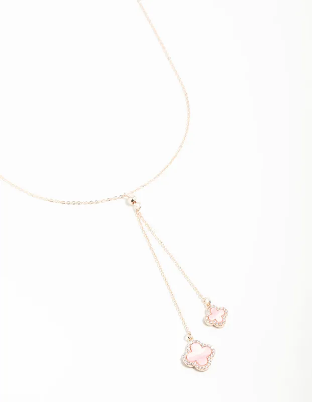 Rose Gold Cubic Zirconia Pink Flower Y-Necklace sold by lovisa