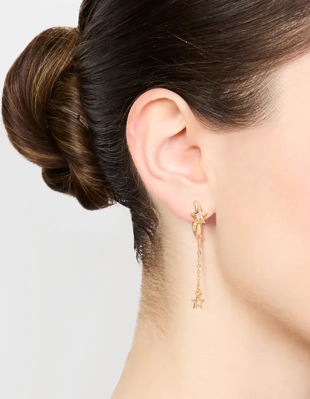 Gold Cubic Zirconia Star Chain Drop Earrings sold by lovisa