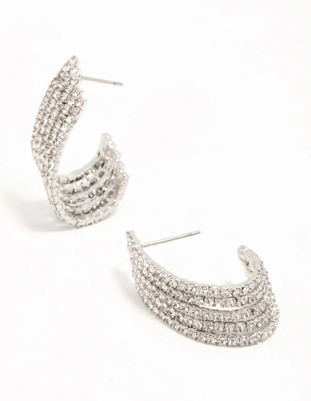 Silver Diamante Cascading Cupchain Hoop Earrings sold by lovisa
