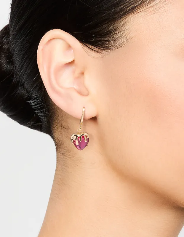 Gold Melting Pink Heart Drop Earrings sold by lovisa