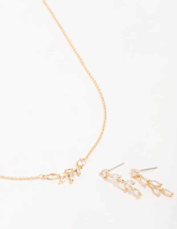 Gold Olive Branch Necklace & Earrings Set sold by lovisa