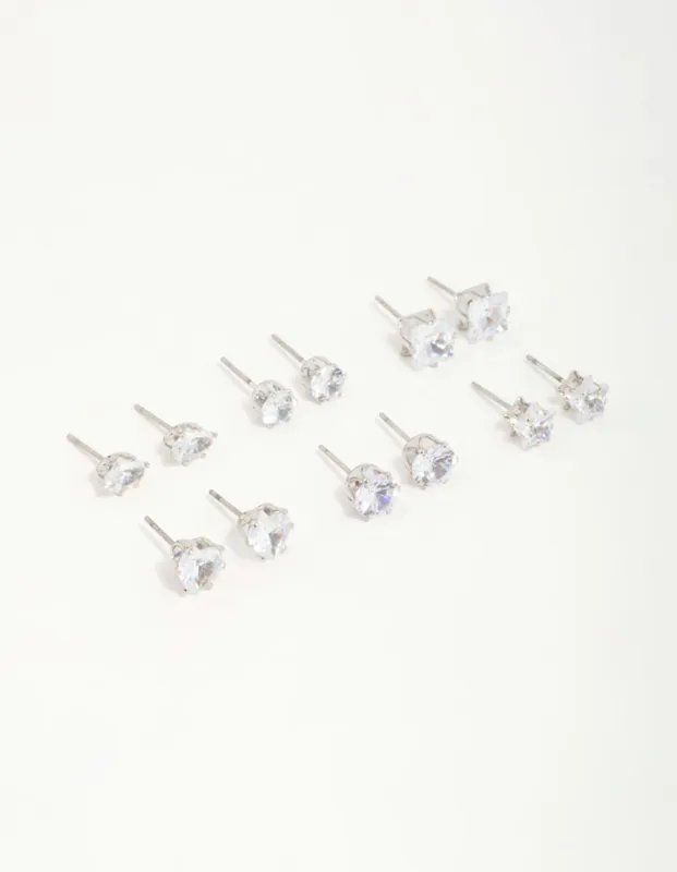 Silver Diamante Geometric Stud Earrings 6-Pack sold by lovisa