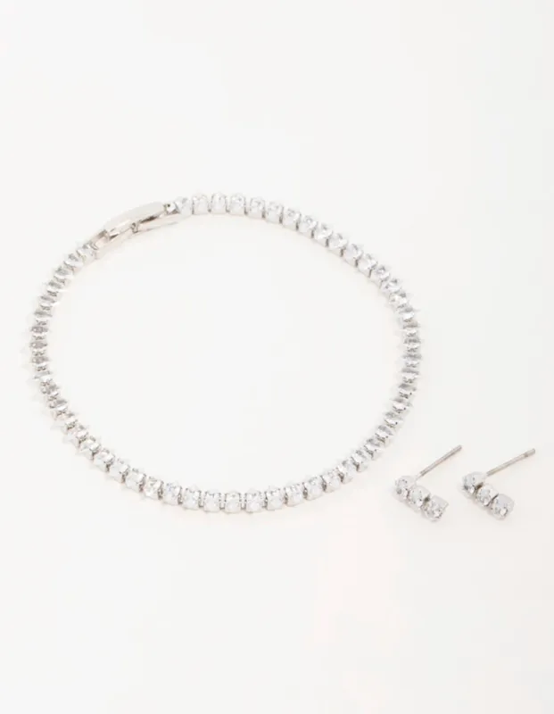 Silver Diamante Marquise Earrings & Tennis Bracelet Set sold by lovisa
