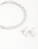 Silver Diamante Rectangle Drop Earrings & Tennis Bracelet Set sold by lovisa