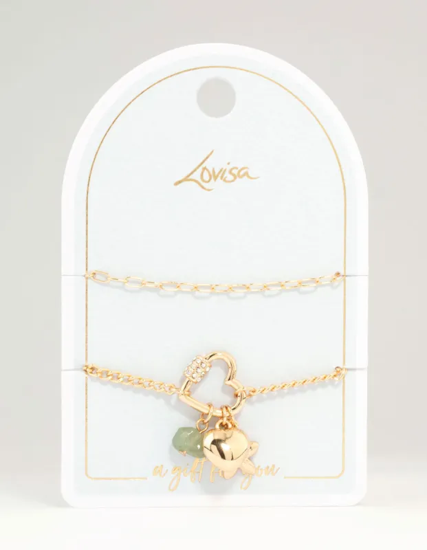 Gold Heart Semiprecious Charm Bracelets 2-Pack sold by lovisa