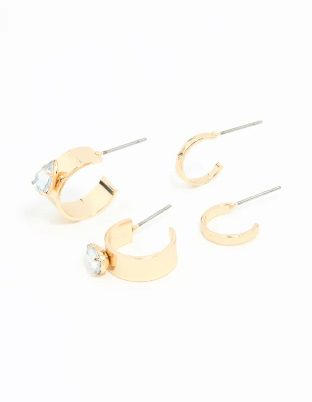 Gold Flat Diamante Hoop Earrings 2-Pack sold by lovisa