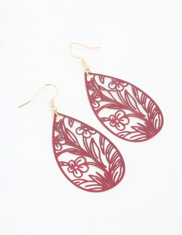 Red Filigree Flower Border Drop Earrings sold by lovisa