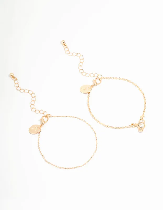 Gold Ball Planet Diamante Bracelets 2-Pack sold by lovisa